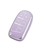 Offcurve For Dodge Jeep Key Fob Cover, Car Key Cover Case For Dodge Charger Challenger Dart Journey Durango Grand Caravan Ram Chrysler 200 300 Smart Key Car Accessories Holder Protector, Purple