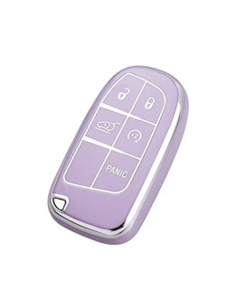 Offcurve For Dodge Jeep Key Fob Cover, Car Key Cover Case For Dodge Charger Challenger Dart Journey Durango Grand Caravan Ram Chrysler 200 300 Smart Key Car Accessories Holder Protector, Purple