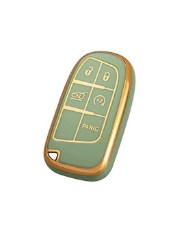 Offcurve For Jeep Key Fob Cover, Soft Tpu Key Fob Case Shell For Jeep Grand Cherokee Compass Renegade Patriot Comander Chrysler 200 300 Dodge Ram Durango Challenger Journey Smart Key Holder, Green