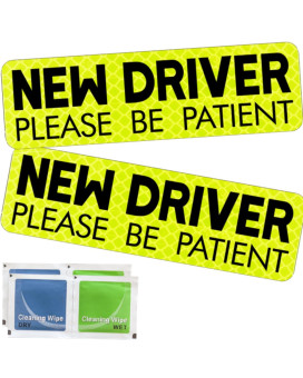 New Driver Sticker For Cars Funny,2Pack Yellow Night Safety Driving Reflective New Driver Sign, 12X4Vinyl Cute New Driver Decal For Window And Bumper