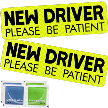 New Driver Sticker For Cars Funny,2Pack Yellow Night Safety Driving Reflective New Driver Sign, 12X4Vinyl Cute New Driver Decal For Window And Bumper