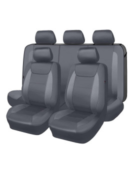 Flying Banner Car Seat Covers Protects Water Proof Faux Leather Carbon Fiber Front And Rear Bench Split 4060 5050 6040(Gray Gray, Full Set -- 8Pcs)