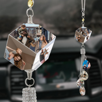 Aiflm Personalized Photo Crystal Car Hanging Ornaments Custom Aesthetic Mirror Hanging Car Interior Accessories Gift Car Accessories For Family And Friends