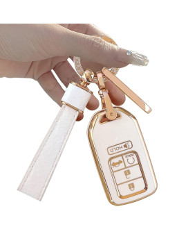 Key Fob Cover ,Two Different Materials Keychain Accessories,5 Colors Tpu Key Cover For Honda Accord Civic Etc Smart Key (White-A)