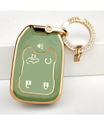 Ollen Key Fob Cover With Bling Ring, Fit For 2017-2023 Gmc Acadia, 2019-2023 Terrain, 2019-2021 Gmc Sierra,Chevy Silverado, Full Protection Soft Tpu Key Case, 5 Button, With Bling Ring, Green