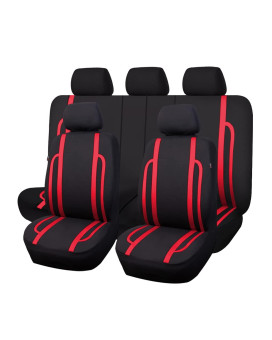 Flying Banner Car Seat Covers Front Rear Breathable Sport Fashion Bench Split 4060 5050 6040 (Black Red, Full Set - Low Bucket)