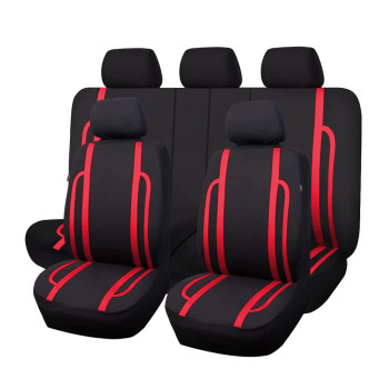 Flying Banner Car Seat Covers Front Rear Breathable Sport Fashion Bench Split 4060 5050 6040 (Black Red, Full Set - Low Bucket)