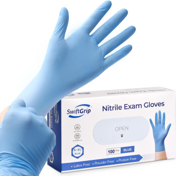 SwiftGrip Disposable Nitrile Exam Gloves, 3-mil, Blue, Nitrile Gloves Disposable Latex Free, Medical Gloves, Cleaning Gloves, Food-Safe Rubber Gloves, Powder Free, Non-Sterile, 100-ct Box (Medium)