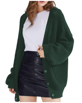 Qualfort Womens Cardigan Sweater 100 Cotton Button-Down Long Sleeve Oversized Knit Cardigans Emerald Green 3X-Large