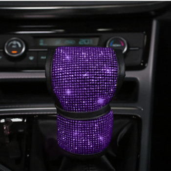 Mlovesie Plush Auto Gear Shift Knob Cover With Crystal Glitter Bling Rhinestones For Girls,Lady Universal Fit (Bling) (Purple)