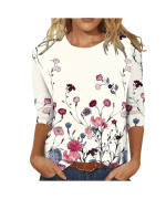 Summer 34 Sleeve T Shirt Landscape Painting Pattern Top For Womens Three Quarter Sleeve Pullover Round Neck Tee