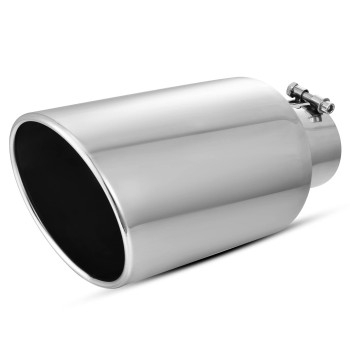 Autosaver88 Chrome Exhaust Tip 4 Inch Inlet, 4 Inlet 7 Outlet 15 Overall Length Stainless Steel Diesel Exhaust Tail Tip For 4 Outside Diameter Tailpipe, Rolled Angle Cut, Polished, Bolt On