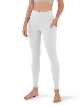 Ododos High Waisted Yoga Pants For Women With Pockets, Tummy Control Non See Through Workout Yoga Leggings, White, Small