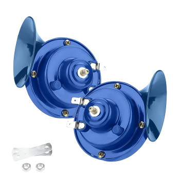 2Pcs Super Loud Train Horns, Car Air Electric Snail Double Horn, 12V Waterproof Air Horns Replacement Kit, Automotive Accessories Universal For Car, Motorcycle, Truck, Bike, Boat (Blue)