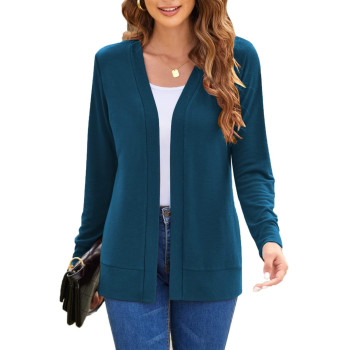 Womens Casual Long Sleeve Lightweight Cardigans Loose Open Front Duster Cyan Xx-Large