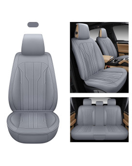 Aoog Leather Car Seat Covers, Leatherette Automotive Seat Covers For Cars Suv Pick-Up Truck, Non-Slip Vehicle Car Seat Covers Universal Fit Set For Auto Interior Accessories, Full Set, Gray