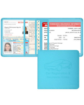 Techion Car Insurance And Registration Holder, 55 X 5 Inch Pu Leather Vehicle Glove Box Organizer Wallet Case For Insurance Card, Driver License, Paperwork - Mint Green