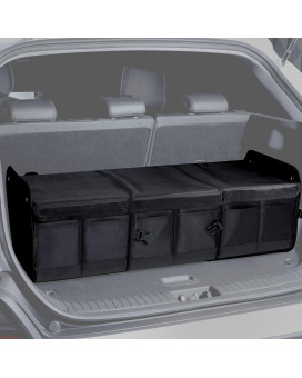 Nineduck Car Trunk Organizer With Lid - Black Premium Oxford And Cargo Storage Adjustable For Auto, Sedan, Suv, Van, Truck (Extralarge, Collapsible), Straps