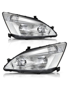 Autosaver88 Headlight Assembly Compatible With 2003 2004 2005 2006 2007 Accord Oe Headlamp Replacement Headlights Chrome Housing Clear Reflector Clear Lens