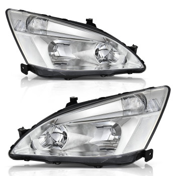 Autosaver88 Headlight Assembly Compatible With 2003 2004 2005 2006 2007 Accord Oe Headlamp Replacement Headlights Chrome Housing Clear Reflector Clear Lens