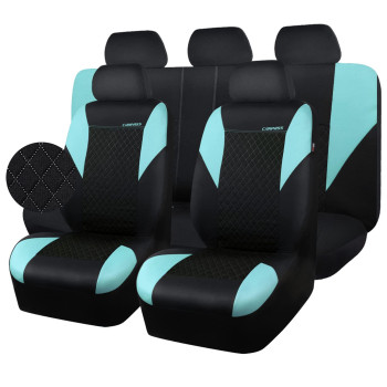 Car Pass Ultrasonic Embossing Cloth Universal Seat Covers-Breathable Car Seat Cover With 5Mm Composite Sponge Inside,Airbag Compatible,2Zipper Bench For Sedan,Suv,Truck(Black And Mint,Full Set)