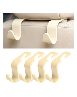 4Pcs Car Seat Headrest Hooks, Auto Back Seat Hanger Holder, Durable Stylish Vehicle Organizer Universal Car Interior Accessories, Storage Hooks For Purses, Bags, Clothes, Coats, Hats (Beige4Pcs)