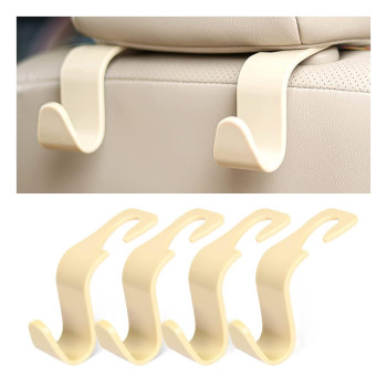 4Pcs Car Seat Headrest Hooks, Auto Back Seat Hanger Holder, Durable Stylish Vehicle Organizer Universal Car Interior Accessories, Storage Hooks For Purses, Bags, Clothes, Coats, Hats (Beige4Pcs)