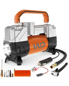 Uup Tire Inflator Air Compressor, 150Psi 12V Dc Double Cylinders Heavy Duty Portable Air Pump Wemergency Led Light For Truck, Suv, Car, Rv