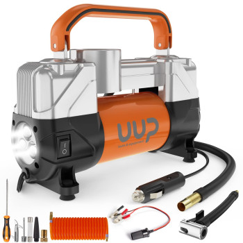 Uup Tire Inflator Air Compressor, 150Psi 12V Dc Double Cylinders Heavy Duty Portable Air Pump Wemergency Led Light For Truck, Suv, Car, Rv