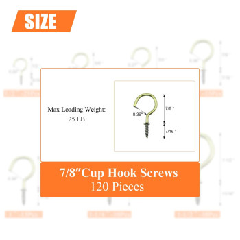 HELIFOUNER 120 Pieces 7/8 inch Cup Screw Hooks, Screw-in Hooks, Ceiling Hooks, Self-Tapping Screws Hooks, Hanging Hooks, Screw Hooks, Bronze