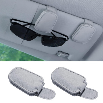 Airsanto 2 Pack Sunglass Holder For Car, Magnetic Leather Eyeglass Hanger Clip For Car Sun Visor, Ticket Card Clip Glasses Mount, Car Visor Accessories (Grey Grey)