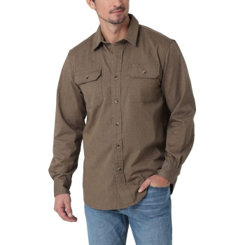 Wrangler Authentics Mens Long Sleeve Classic Woven Shirt, Teak Heather, Medium