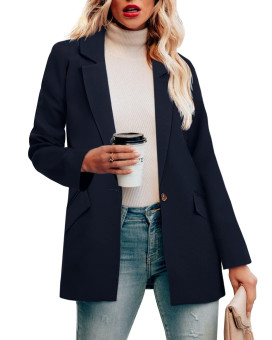 Crazy Grid Womens Casual Blazer Long Sleeve Business Suit Jacket Open Front Button Work Office Blazer Jacket Fashion Dressy Ladies Blazer Purplish Blue