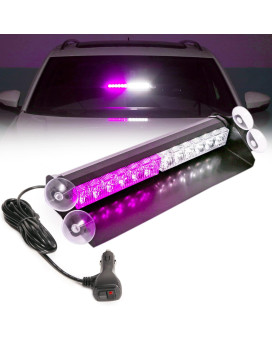 Booyu 148In Led Windshield Emergency Strobe Dash Light Bar 1224V Interior Visor Deck Flashing Hazard Safety Warning Lights For Funeral Escort Trucks Vehicles Car Purplewhite]12 Leds]18W]