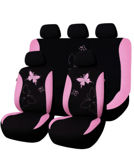 Flying Banner Butterfly Car Seat Covers Ful Set Fashion Universal Lady Woman Female Rear Bench Split Colorized (Pink, Full Set -- Lace)