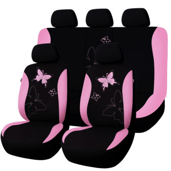 Flying Banner Butterfly Car Seat Covers Ful Set Fashion Universal Lady Woman Female Rear Bench Split Colorized (Pink, Full Set -- Lace)