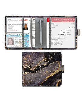 Yaviv Car Registration And Insurance Holder, Premium Leather Car Document Organizer Cool Car Accessories For Cards, Essential Document And Driver License, Marble Balck
