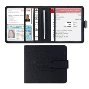 Yaviv Car Registration And Insurance Holder, Premium Leather Car Document Organizer Cool Car Accessories For Cards, Essential Document And Driver License, Black-1