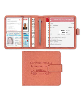 Yaviv Car Registration And Insurance Holder, Premium Leather Car Document Organizer Cool Car Accessories For Cards, Essential Document And Driver License, Pink