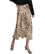 Zeagoo Leopard Skirt For Women Midi Satin High Waist Skirt Elegant Medium