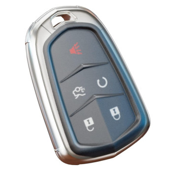 Elohei Key Fob Cover For Cadillac, Key Fob Case For 2015-2019 Cadillac Escalade Cts Srx Xt5 Ats Sts Ct6 5-Buttons Premium Soft Tpu 361 Degree Full Protection(Translucent White)