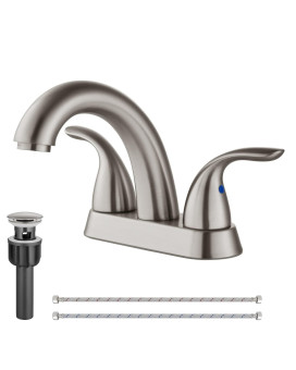 Cinwiny Centerset 4 Inch Bathroom Faucet Brushed Nickel Deck Mount Two Handles Bathroom Sink Faucet Vanity Mixer Tap With Pop Up Drain Assembly