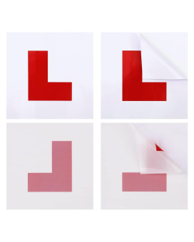 Kinbom 4Pcs L Plates For Car Motorcycle, 2Pcs Window Self Cling L Plates For Glass 2Pcs L Plates Adhesive Stickers Non Magnetic For New Drivers Automotive Internship Newbies