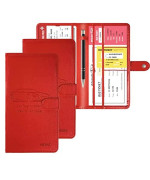 Car Registration And Insurance Card Holder With Magnetic Closure, Leather Vehicle Glove Box Automobile Documents Paperwork Wallet Case Organizer For Id,Key Contact Information Cards 2Pcs
