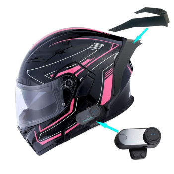 1Storm Motorcycle Modular Full Face Flip Up Dual Visor Helmet + Spoiler + Motorcycle Bluetooth Headset: Hb89 Arrow Pink