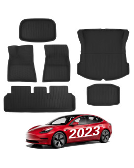 Basenor 6Pcs Floor Mats For Tesla Model 3 3D Full Set Interior Liners Custom Design For All-Weather Cargo Mats 2021-2023 5-Seat Model 3 Accessories