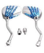 Pairs Of Distinctive Skull Skeleton Hand 8Mm 10Mm Rearview Side Mirror For Motorcycle Scooter Moped Bike Standard Bike (Blue)