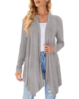 Women Long Sleeve Lightweight Draped Open Front Cardigan Irregular Fall Fashion Dusters Light Grey M