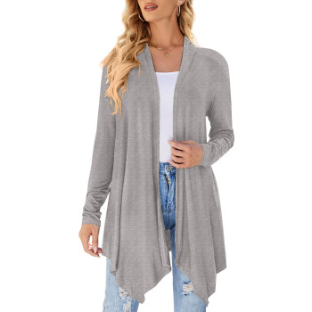 Women Long Sleeve Lightweight Draped Open Front Cardigan Irregular Fall Fashion Dusters Light Grey M