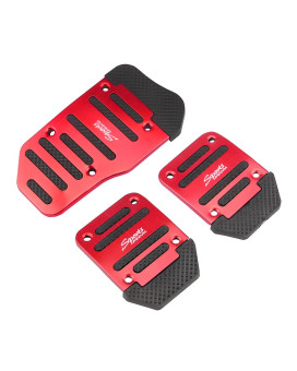 Moly Magnolia 3Pcs Nonslip Car Pedal Pads, Aluminum Auto Manual Transmission Brake Pad Cover, Sports Gas Fuel Petrol Clutch Foot Pedals, Car Replacement Accessories Universal For Car, Suv, Atv (Red)